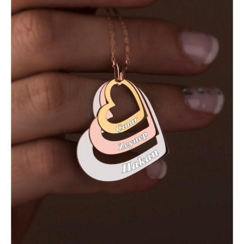 Kişiye Özel Üç İsimli Kalp Kolye