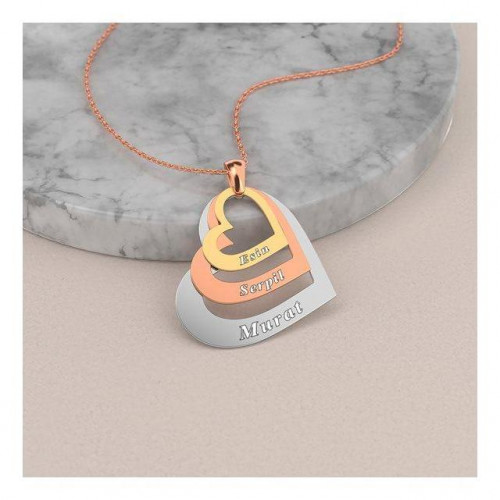 Kişiye Özel Üç İsimli Kalp Kolye