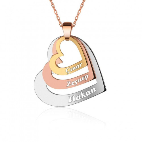 Kişiye Özel Üç İsimli Kalp Kolye