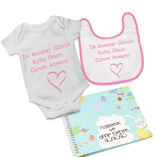 Anneler Günü Hediyesi Önlük, Body ve Anı Defteri - Pembe