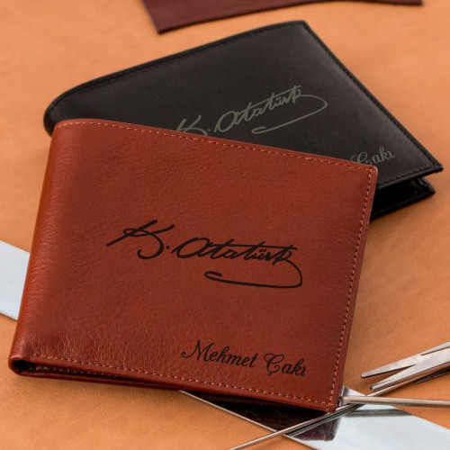 Atatürk İmzalı Kişiye Özel Erkek Cüzdan