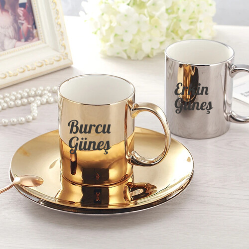 Çiftlere Özel Gold ve Silver Türk Kahvesi Fincanı