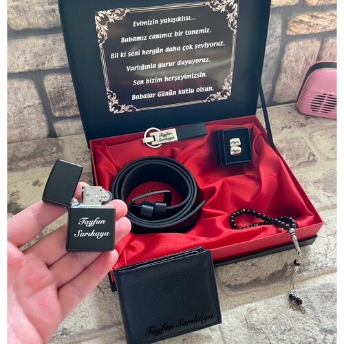 Dolu Dolu Lux Set Kol Düğmesi , Kemer , Cüzdan , Çakmak , Anahtarlık Ve Tespih