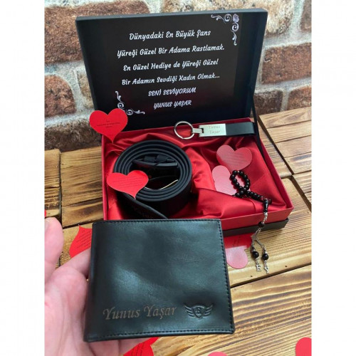 Erkek Sevgiliye Hediye Seti - Kemer - Cüzdan - Tespih - Anahtarlık