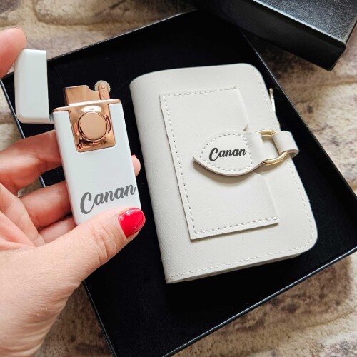 Kadınlara Özel Beyaz Cüzdan ve Karanlıkta Parlayan Çakmak Seti