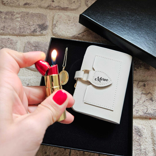 Kadınlara Özel Hediye Seti Kolye-Çakmak ve Cüzdan