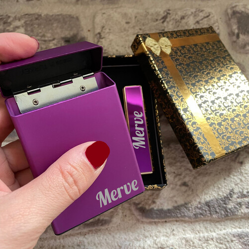 Kadınlara Özel Slim Sigara Kutusu ve Elektronik Çakmak 5 Renk