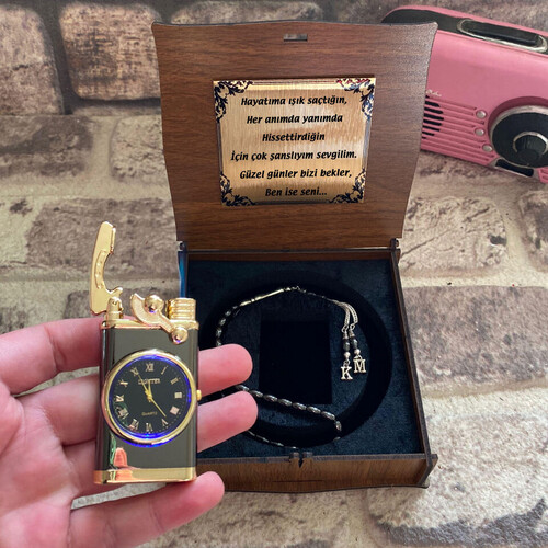 Silver Saatli Çakmak ve Tespih Seti