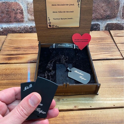 Kişiye Özel Asker Künyesi, Bileklik ve Çakmak Seti