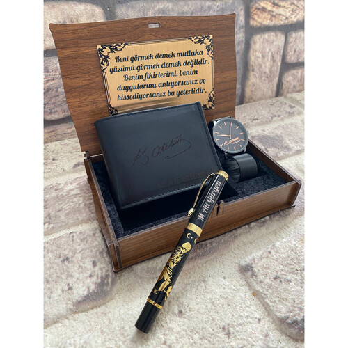 Kişiye Özel Atatürk Cüzdan, Saat ve Kalem Seti