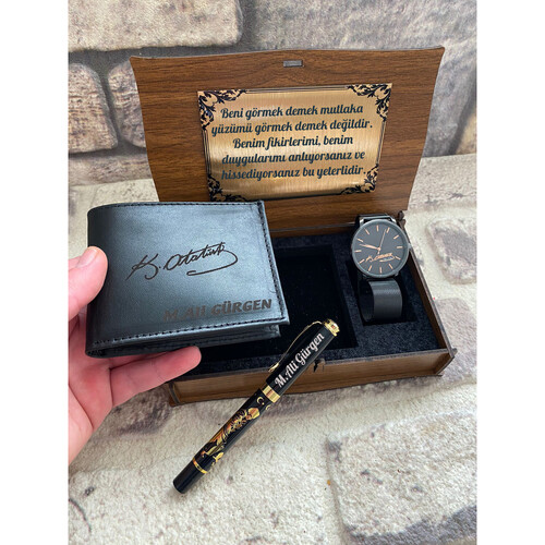 Kişiye Özel Atatürk Cüzdan, Saat ve Kalem Seti