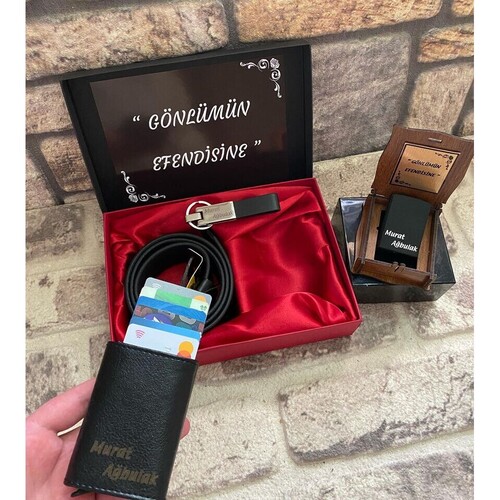 Kişiye Özel Çakmak-Kartlık- Kemer- Anahtarlık Seti