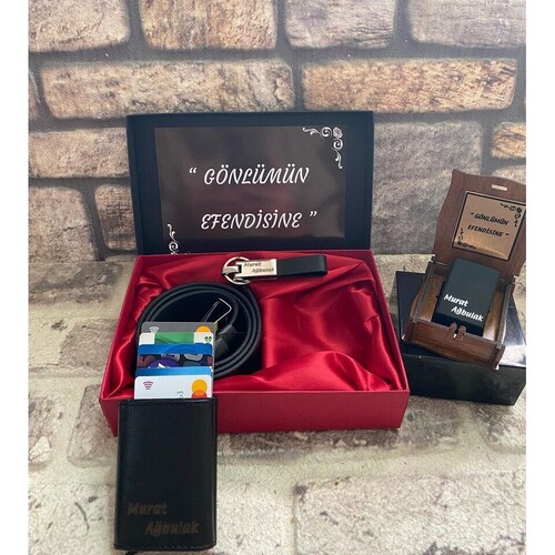 Kişiye Özel Çakmak-Kartlık- Kemer- Anahtarlık Seti