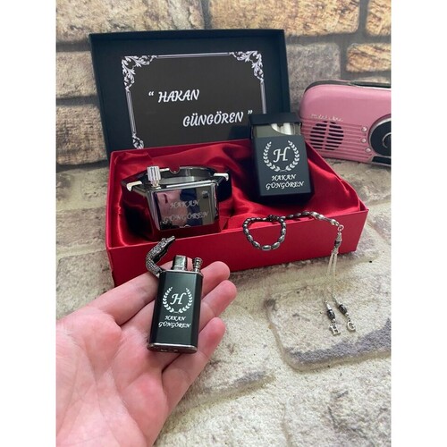 Kişiye Özel Çakmak, Sihirli Küllük, Sigaralık ve Tespih Seti