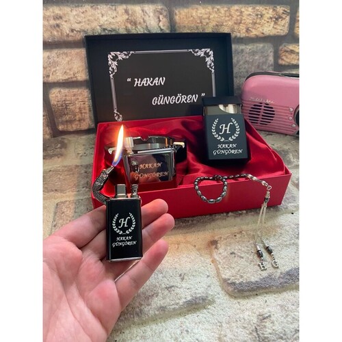 Kişiye Özel Çakmak, Sihirli Küllük, Sigaralık ve Tespih Seti