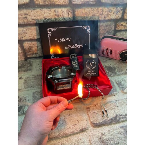 Kişiye Özel Çakmak, Sihirli Küllük, Sigaralık ve Tespih Seti