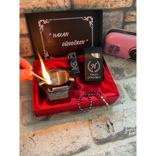 Kişiye Özel Çakmak, Sihirli Küllük, Sigaralık ve Tespih Seti