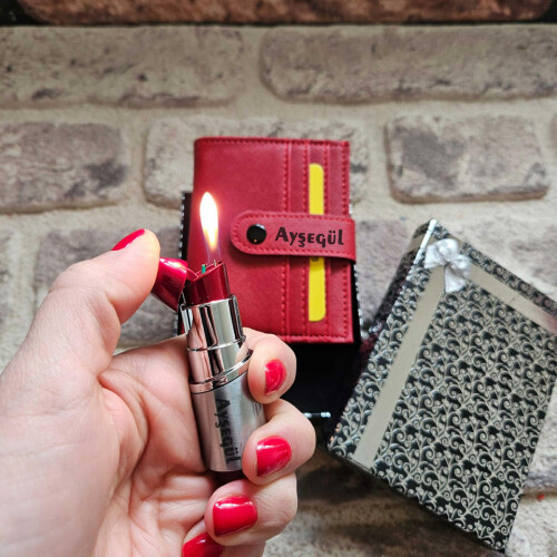 Kişiye Özel Cüzdan ve Ruj Çakmak Seti