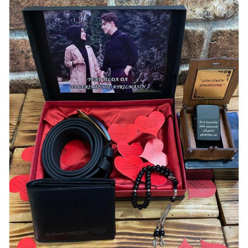 Kişiye Özel Hediye Seti ( Cüzdan- Kemer - Çakmak - Tespih)