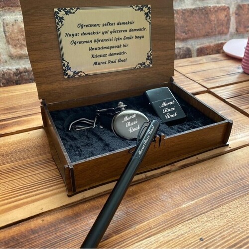 Kişiye Özel Köstekli Saat, Çakmak ve Kalem Seti