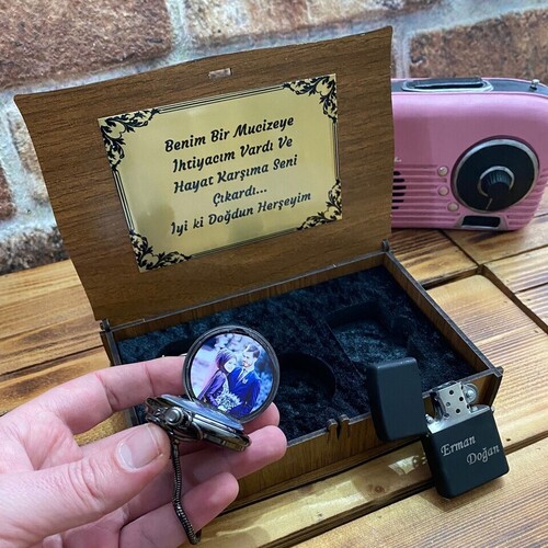 Kişiye Özel Köstekli Saat ve Çakmak Seti