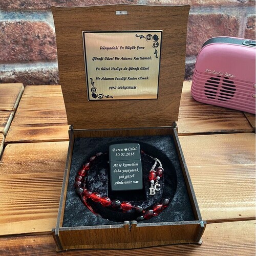 Kişiye Özel Metal Çakmak ve Tespih Seti