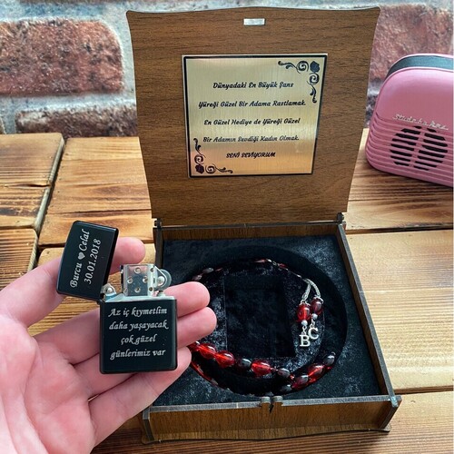 Kişiye Özel Metal Çakmak ve Tespih Seti