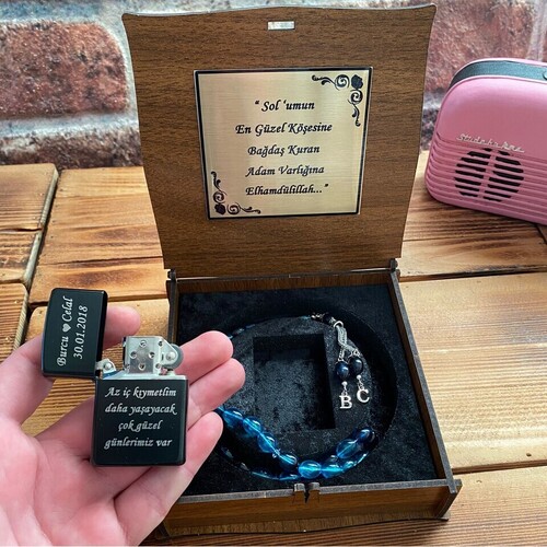 Kişiye Özel Metal Çakmak ve Tespih Seti