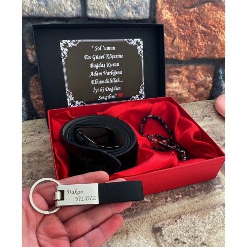 Kişiye Özel Set Kemer , Anahtarlık , Sıkma Kehribar Tespih