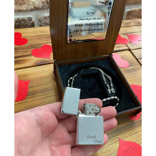 Kişiye Özel Tespih Çakmak Seti - Gümüş