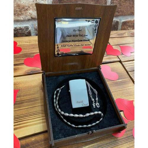 Kişiye Özel Tespih Çakmak Seti - Gümüş