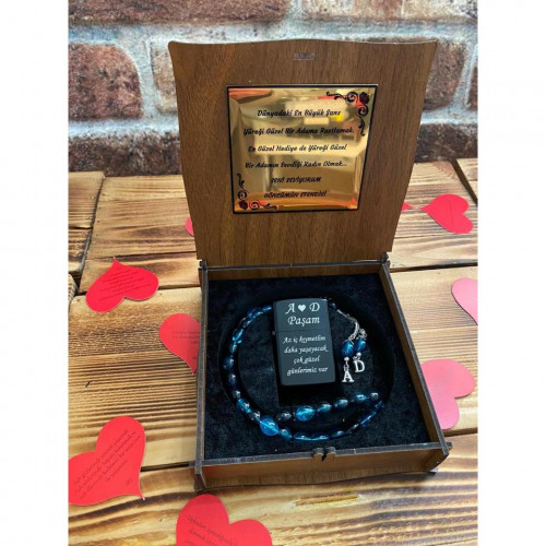Kişiye Özel Tespih Çakmak Seti - Mavi Tespih