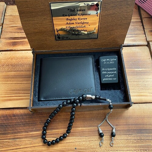 Kişiye Özel Tespih Çakmak ve Cüzdan Seti