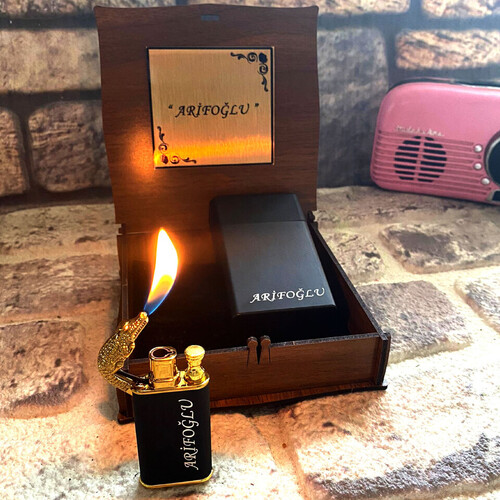 Kişiye Özel Timsah Çakmak ve Sigara Kutusu Seti