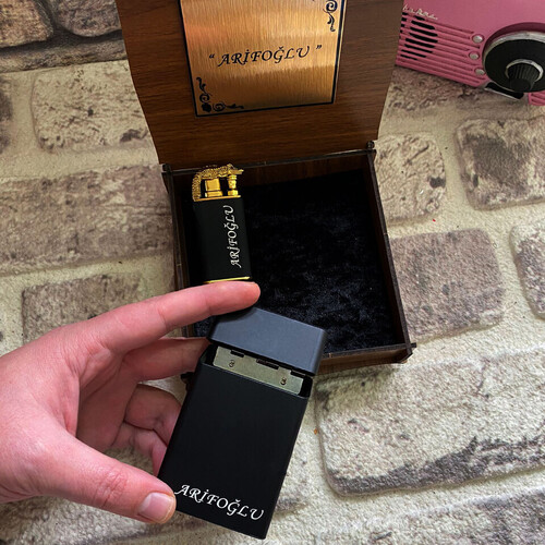 Kişiye Özel Timsah Çakmak ve Sigara Kutusu Seti