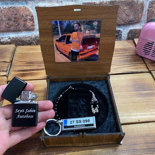 Kişiye Özel Tespih Çakmak ve Plaka Anahtarlık Seti