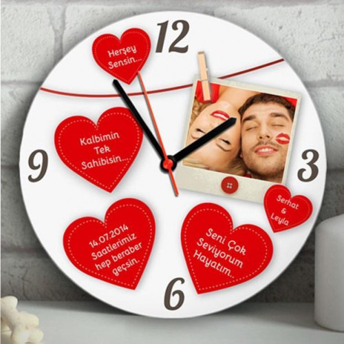 Konuşan Kalpler Ahşap Duvar Saati  27cm
