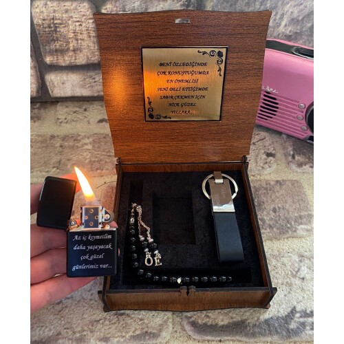 Lüks Kişiye Özel Çakmak ,Tespih,  Anahtarlık Kombin Set