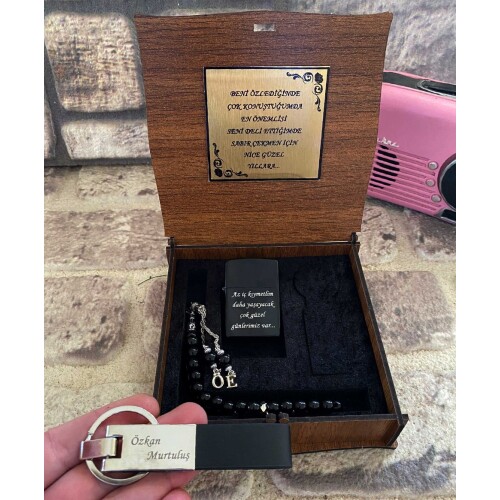 Lüks Kişiye Özel Çakmak ,Tespih,  Anahtarlık Kombin Set