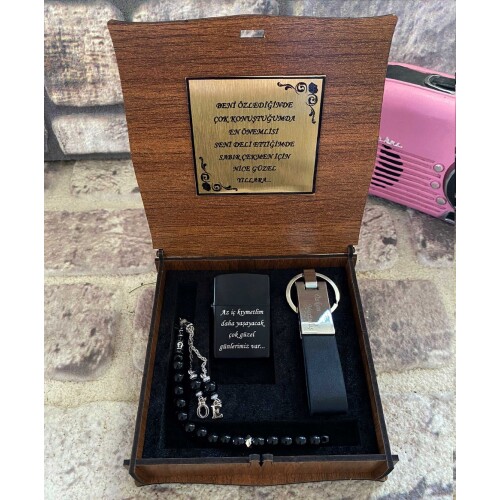 Lüks Kişiye Özel Çakmak ,Tespih,  Anahtarlık Kombin Set