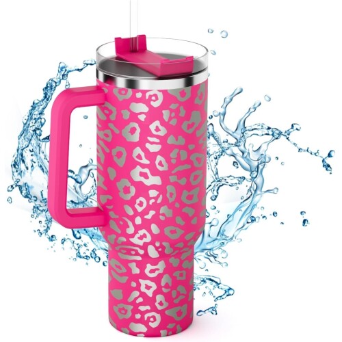 Pembe Leopar Desenli 1.2 Litre Termos Bardak 40 oz