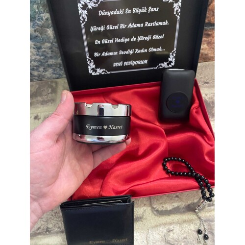 Şarjlı Işıklı Tabaka ve Usb Şarjlı Çakmak , Cüzdan , Metal Kül Tablası , Onixs Doğal Tespih