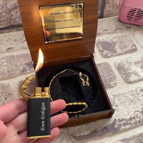 Timsah Çakmak Altın Suyu Kaplama Metal Tespih