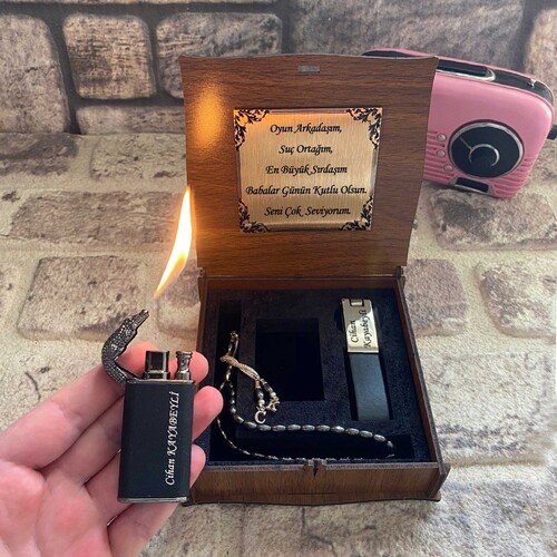 Timsah Çakmak , Deri Metal Anahtarlık, Hematit Doğal Taş Tespih