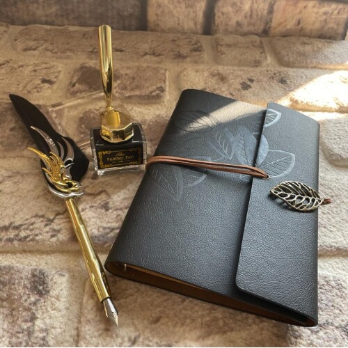 Tüylü Kaligrafi Kalem ve Kişiye Özel Defter Seti