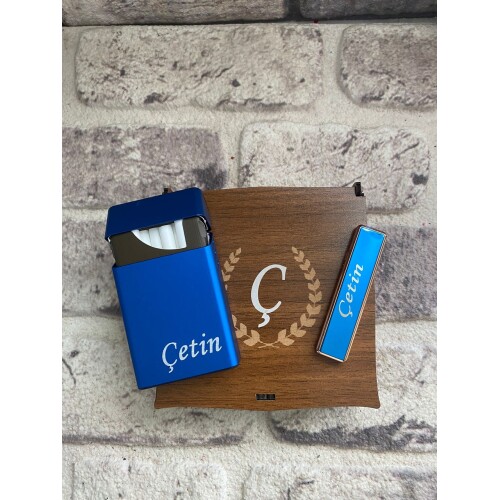 Usb Şarjlı Çakmak ve Sigara Kutusu Mavi Renk