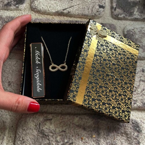 Usb Şarjlı Çakmak Zirkon Taş Sonsuzluk Kolye Gold Renk