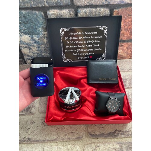 VİP Saatli Usb Çakmaklı Işıklı Tabaka Seti