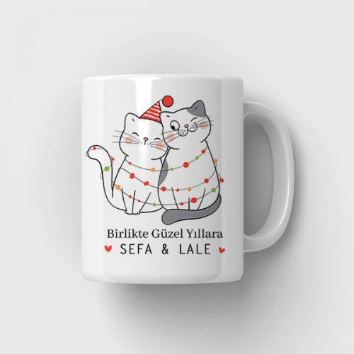 Yılbaşı Hediyesi Kupa Bardak - Aşık Kediler