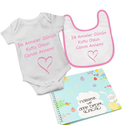 Anneler Günü Hediyesi Önlük, Body ve Anı Defteri - Pembe